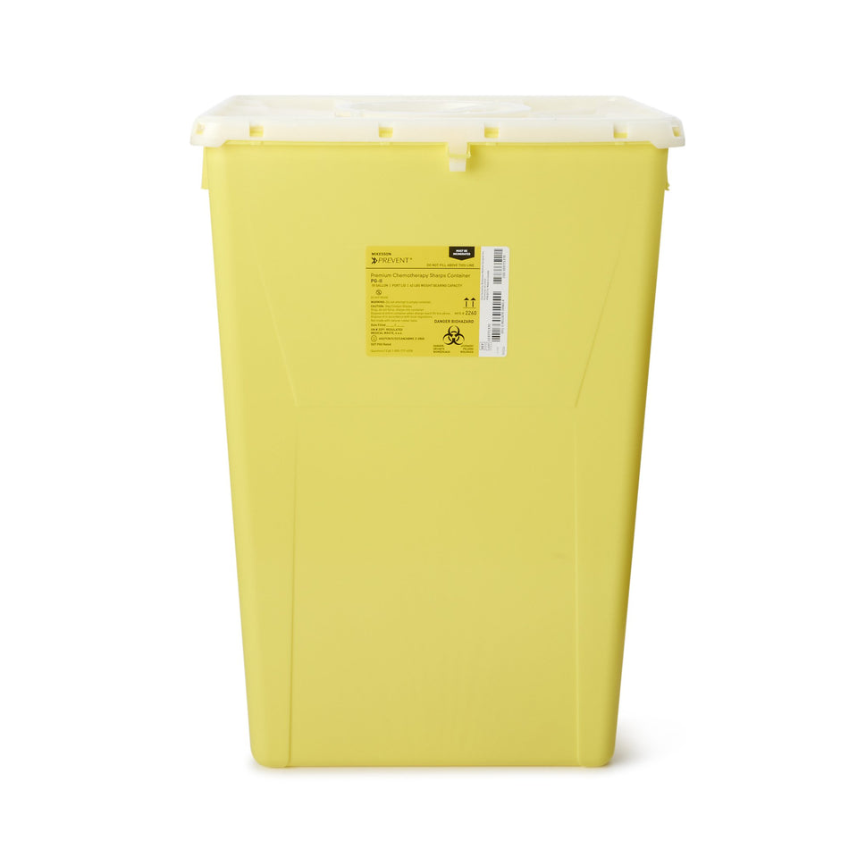 McKesson Prevent Chemotherapy Sharps Container, 18-Gallon, 24-3/5x 17-3/10 x 13 Inch-Chemotherapy Waste Container McKesson Prevent Yellow Base 24-3/5 H X 17-3/10 W X 13 L Inch Vertical Entry 18 Gallon