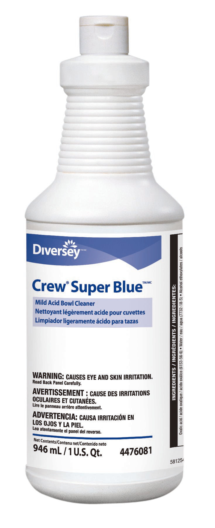 Crew Super Blue Mild Acid Toilet Bowl Cleaner, Citrus Scent, 32 oz.-Diversey Crew Super Blue Toilet Bowl Cleaner Acid Based Manual Squeeze Liquid 32 oz. Bottle Citrus Scent NonSterile