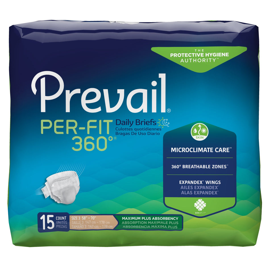 Prevail Per-Fit 360 Maximum Plus Incontinence Brief, Extra Large-Unisex Adult Incontinence Brief Prevail Per-Fit 360 Size 3 / X-Large Disposable Heavy Absorbency