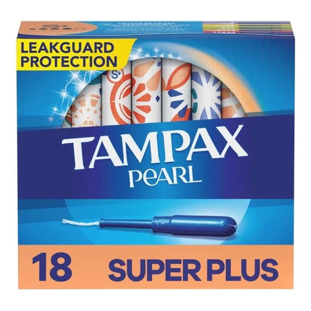 Tampax Pearl Super Plus, 18 ct.-Tampon Tampax Pearl Super Plus Absorbency Plastic Applicator Individually Wrapped