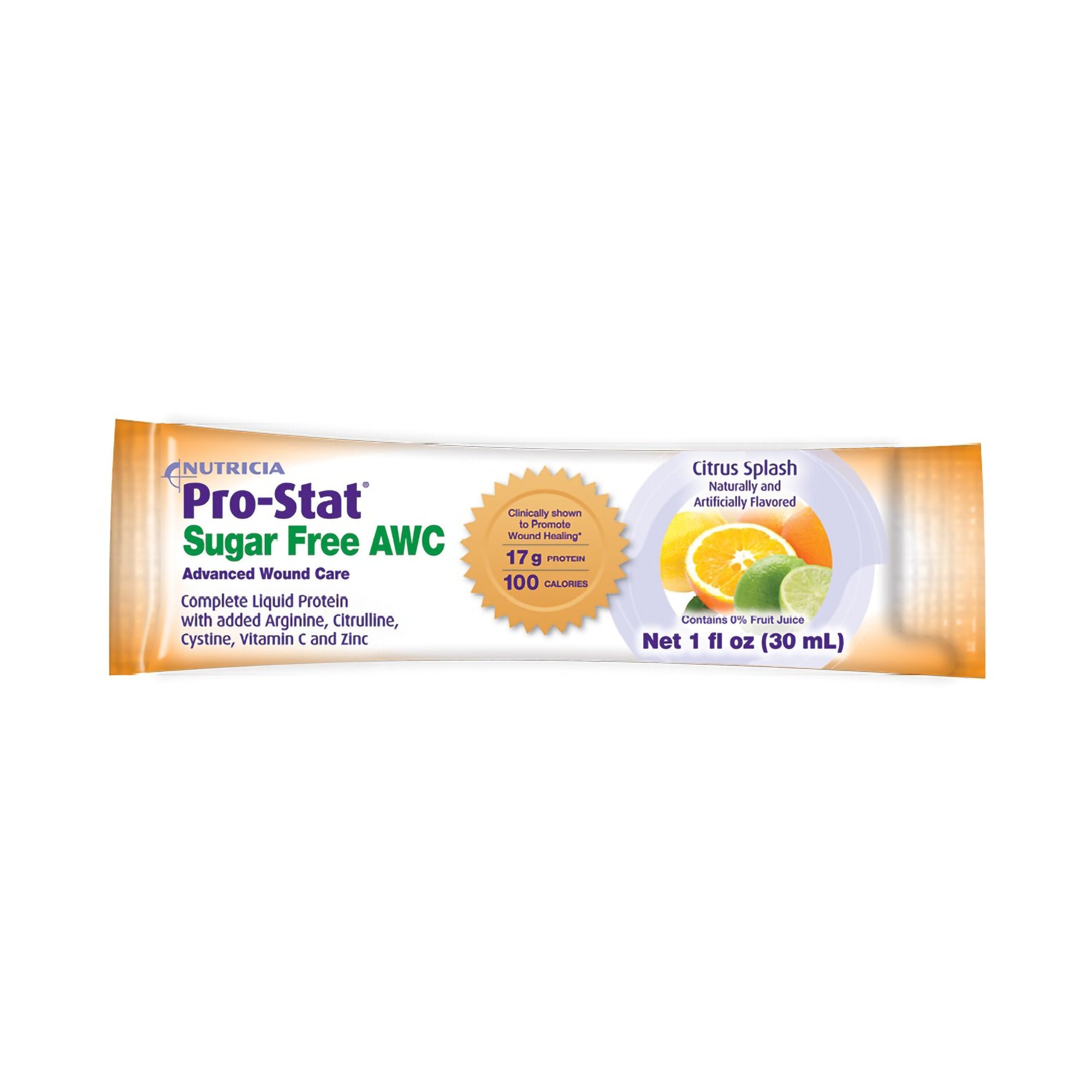 Pro-Stat Sugar Free AWC Citrus Splash Complete Liquid Protein-Oral Supplement Pro-Stat AWC Citrus Splash Flavor Liquid 1 oz. Individual Packet