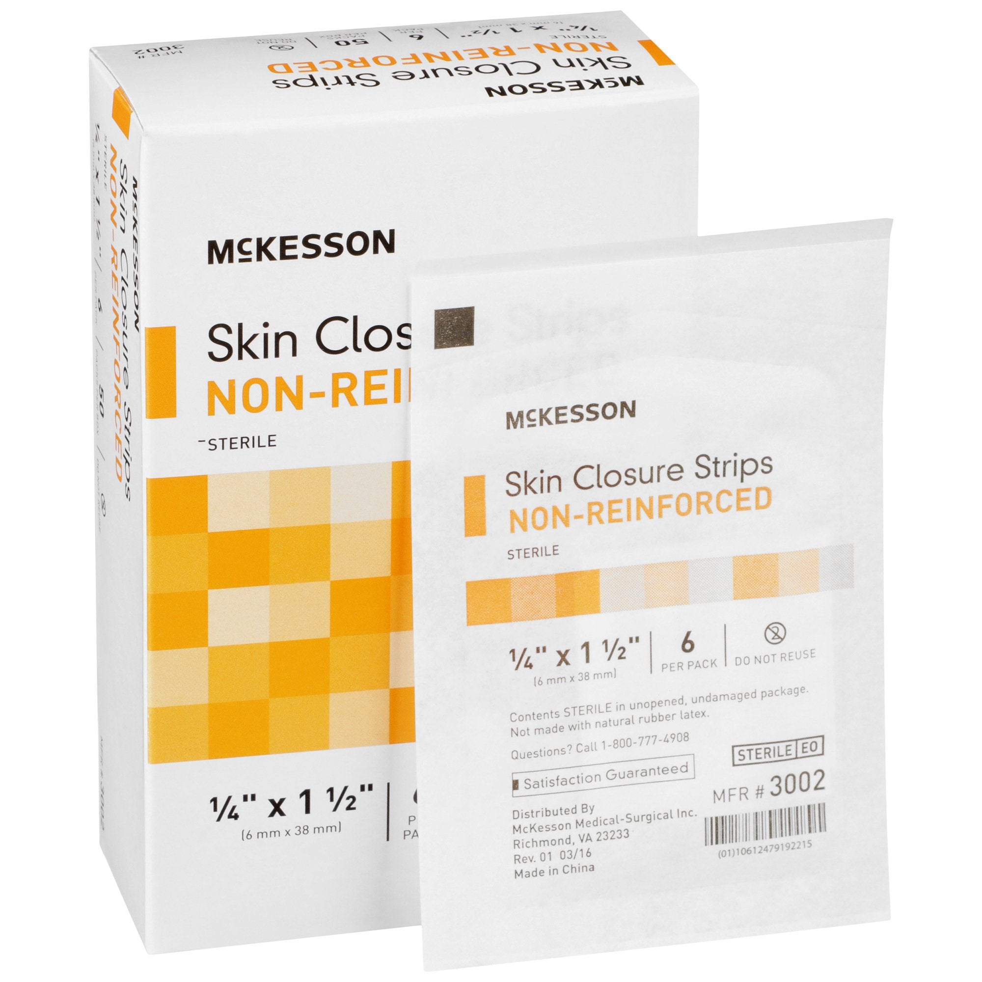 McKesson Non-Reinforced Skin Closure Strip, 1/4 x 1-1/2 in.-Skin Closure Strip McKesson 1/4 X 1-1/2 Inch Nonwoven Material Flexible Strip Tan