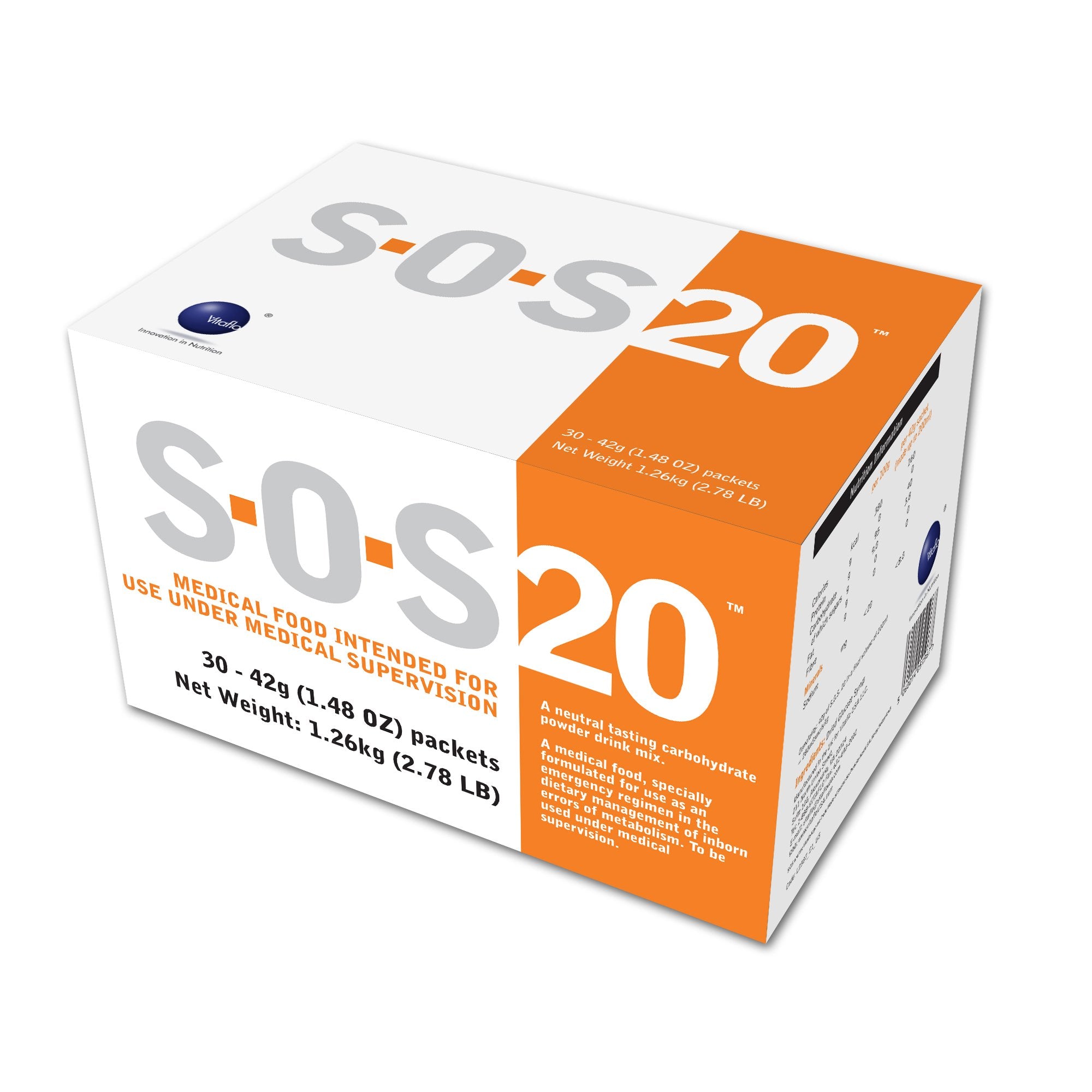 S.O.S. 20 Medical Food for use as an Emergency Regimen in the Dietary Management of Inborn Errors of Metabolism-Oral Supplement S.O.S. 20 Neutral Flavor Powder 42 Gram Individual Packet