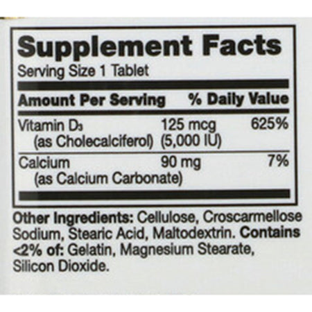 21st Century Vitamin D-3 / Calcium Supplement-"Vitamin Supplement 21st Century Vitamin D / Calcium 5,000 IU Strength Tablet 110 per Bottle"