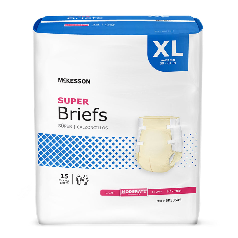 McKesson Super Moderate Absorbency Incontinence Briefs, Extra Large-Unisex Adult Incontinence Brief McKesson X-Large Disposable Moderate Absorbency