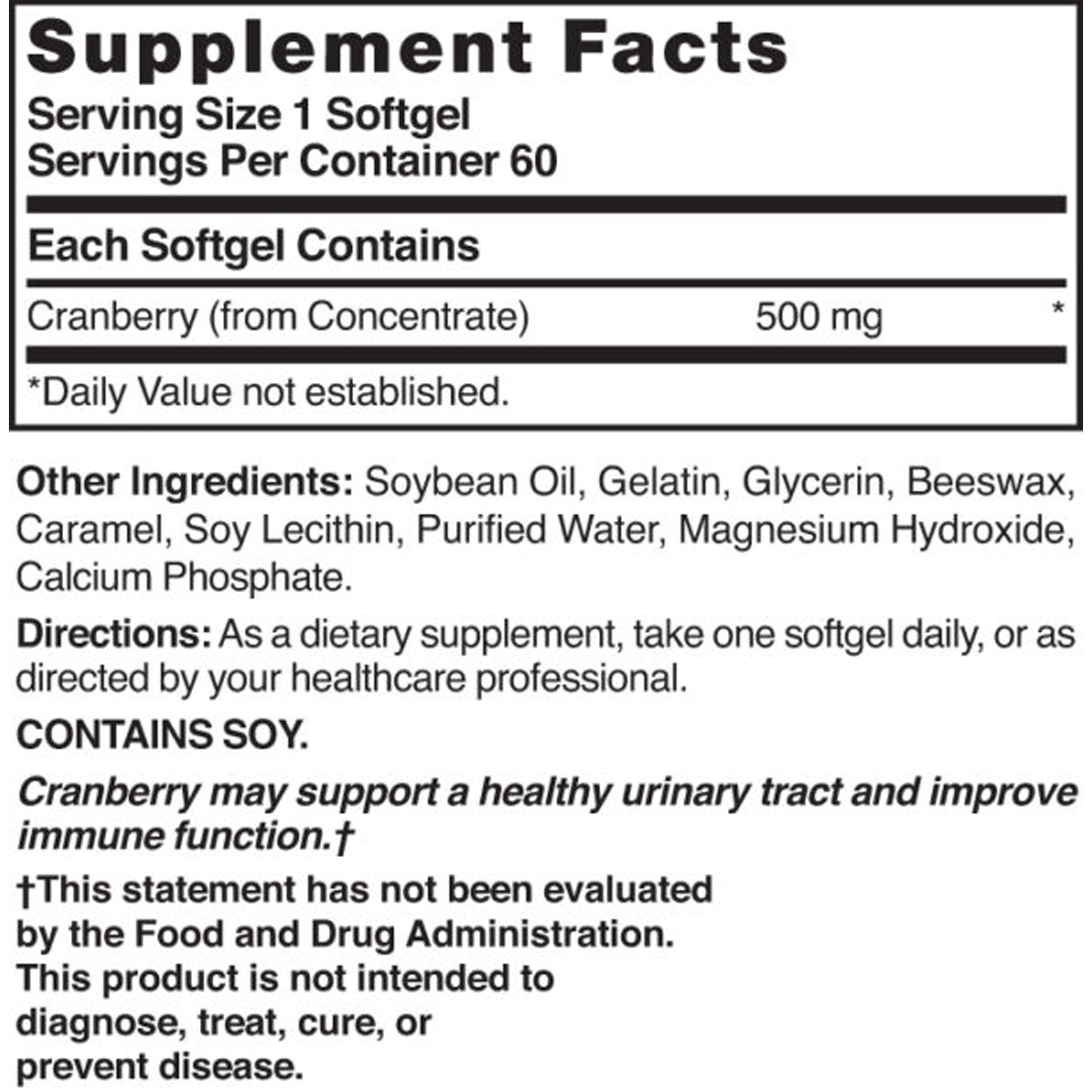 Nature's Blend Cranberry Concentrate Herbal Supplement-Herbal Supplement Nature's Blend Cranberry Concentrate 500 mg Strength Softgel 60 per Bottle Cranberry Flavor