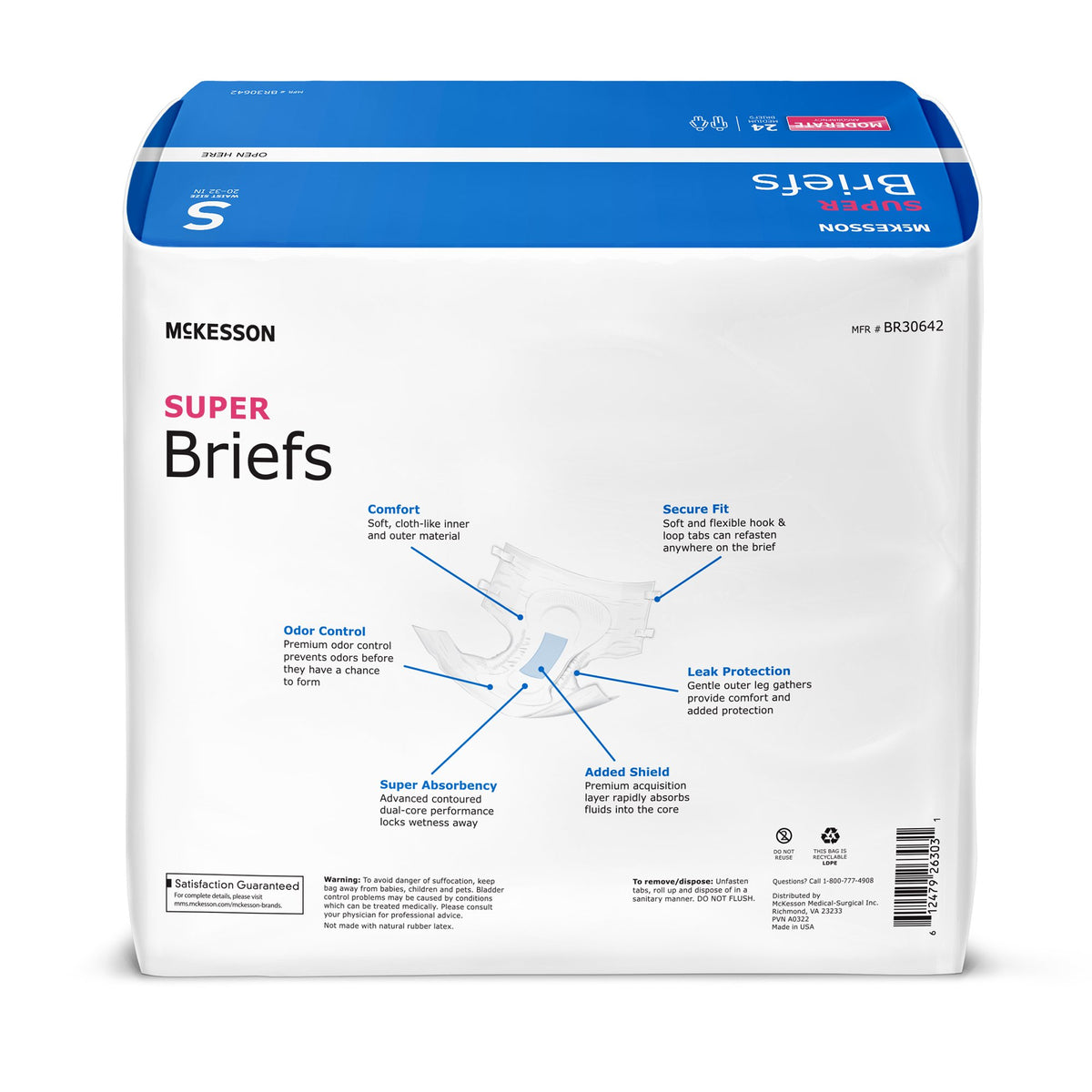 McKesson Super Moderate Absorbency Incontinence Briefs, Small-Unisex Adult Incontinence Brief McKesson Small Disposable Moderate Absorbency