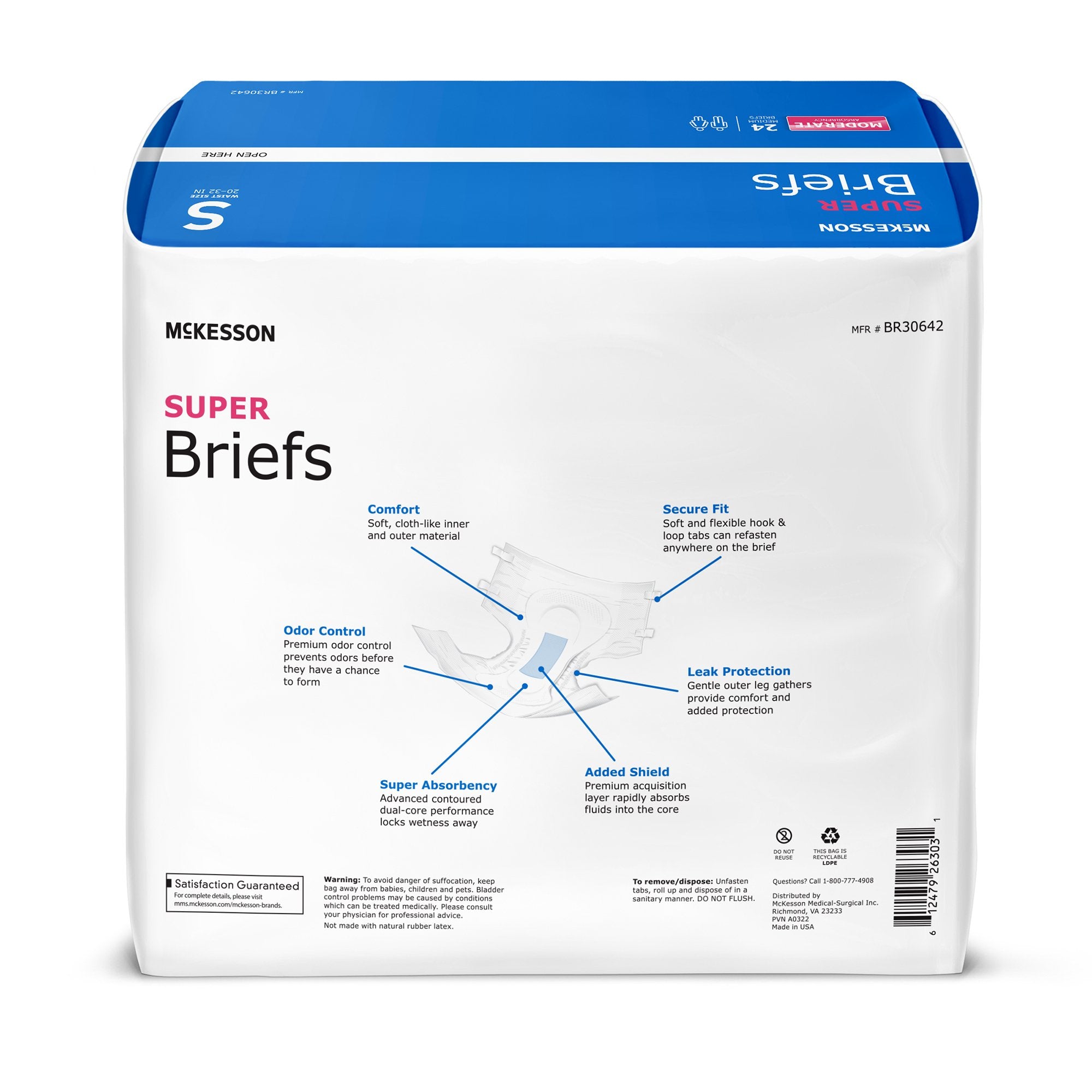 McKesson Super Moderate Absorbency Incontinence Briefs, Small-Unisex Adult Incontinence Brief McKesson Small Disposable Moderate Absorbency