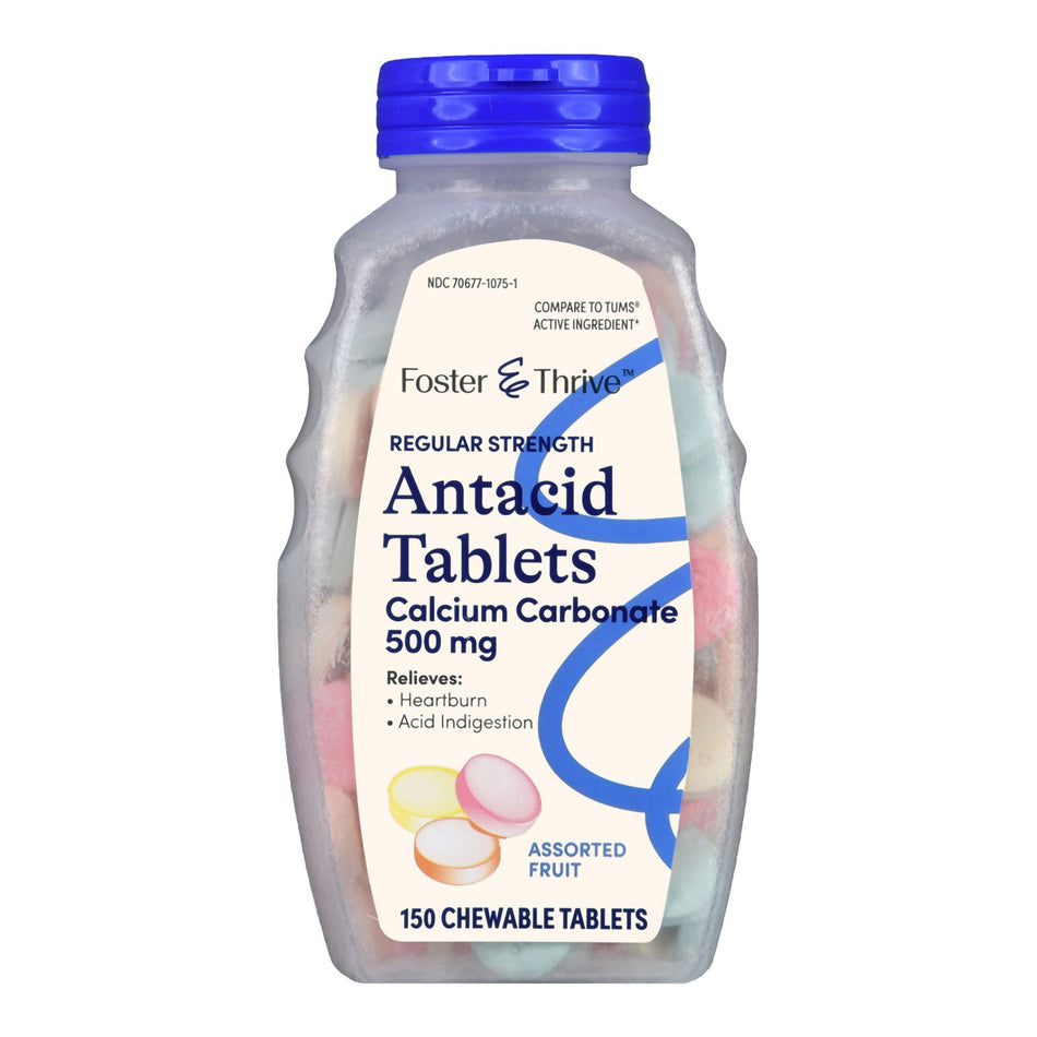 Foster & Thrive Antacid Calcium Carbonate 500 mg Chewable Tablets Regular Strength Assorted Fruit-Antacid Foster & Thrive 500 mg Strength Chewable Tablet 150 Per Bottle