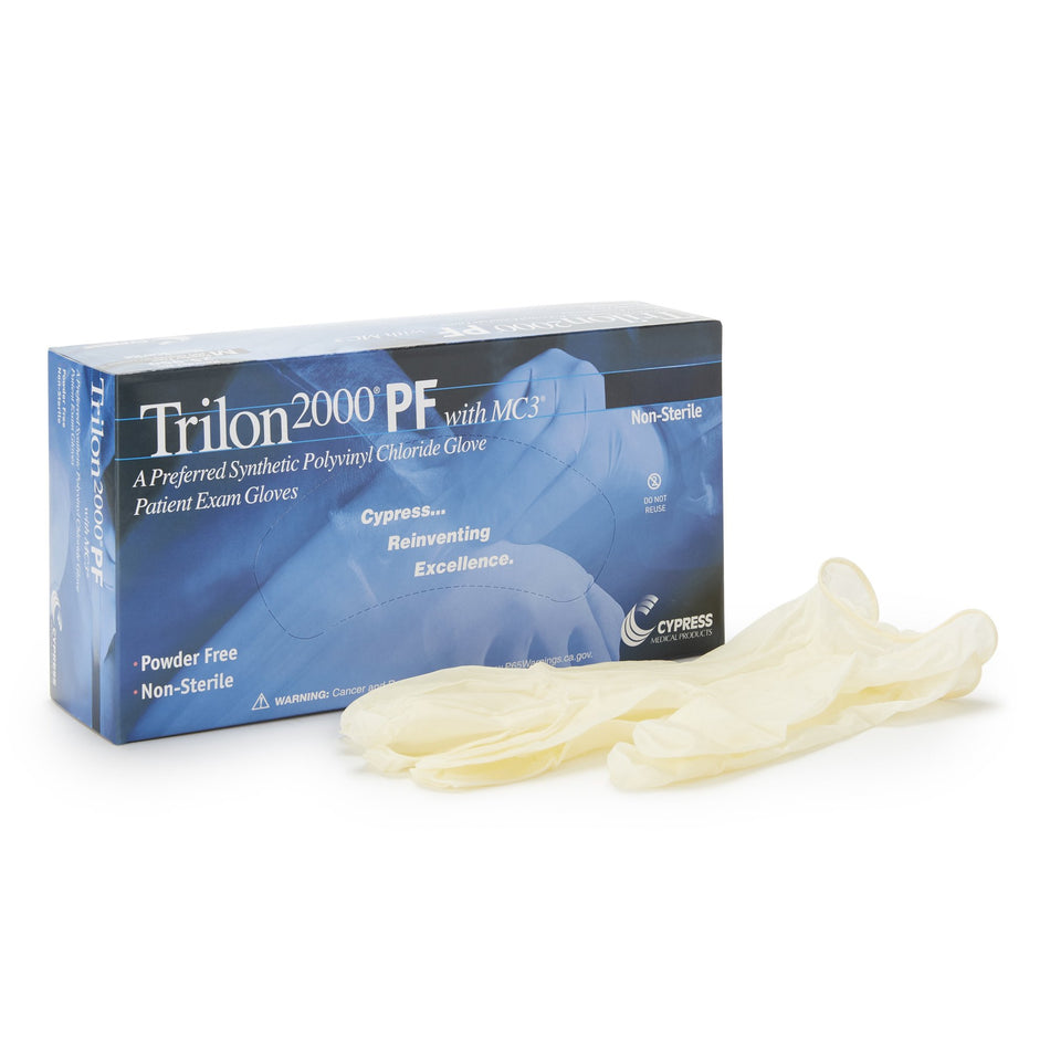 Trilon 2000 PF with MC3 Stretch Vinyl Exam Glove, Large, Ivory-Exam Glove Trilon 2000 PF with MC3 Large NonSterile Stretch Vinyl Standard Cuff Length Smooth Ivory Not Rated WITH PROP. 65 WARNING
