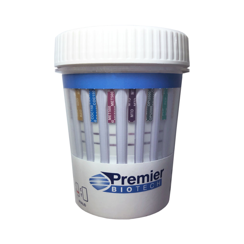 Premier Bio-Cup 13-Drug Panel Drugs of Abuse Test-"Drugs of Abuse Test Kit Premier Bio-Cup AMP, BAR, BUP, BZO, COC, mAMP/MET, MDMA, MTD, OPI, OXY, PCP, TCA, THC 50 25 Tests CLIA Waived"