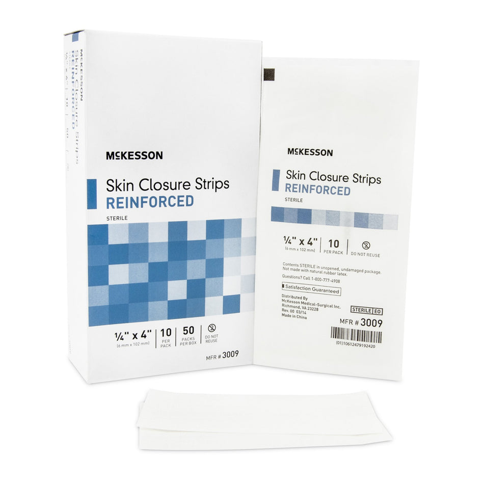 McKesson Skin Closure Reinforced Strip-Skin Closure Strip McKesson 1/4 X 4 Inch Nonwoven Material Reinforced Strip White