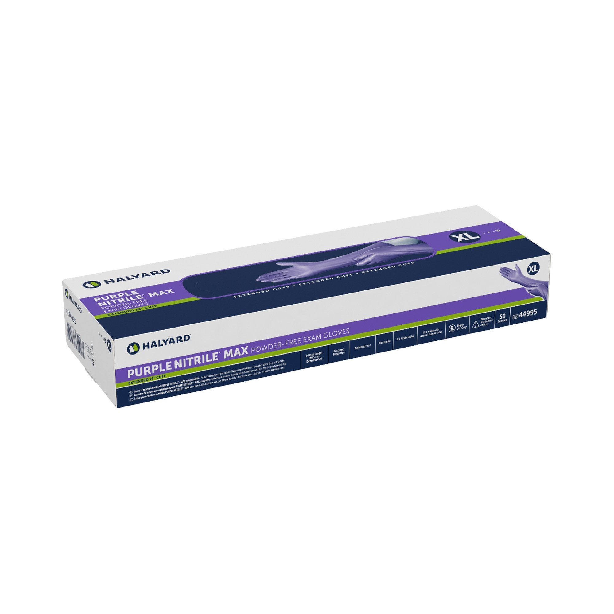 Purple Nitrile Max Extended Cuff Length Exam Glove, Extra Large-Exam Glove Purple Nitrile Max X-Large NonSterile Nitrile Extended Cuff Length Fully Textured Purple Not Rated