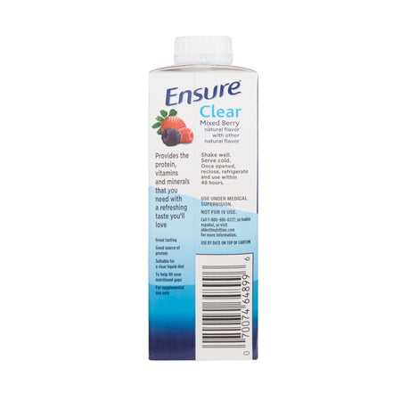 Ensure Clear Therapeutic Nutrition, Mixed Berry, 8-ounce carton-Oral Supplement Ensure Clear Therapeutic Nutrition Mixed Berry Flavor Liquid 8 oz. Reclosable Carton