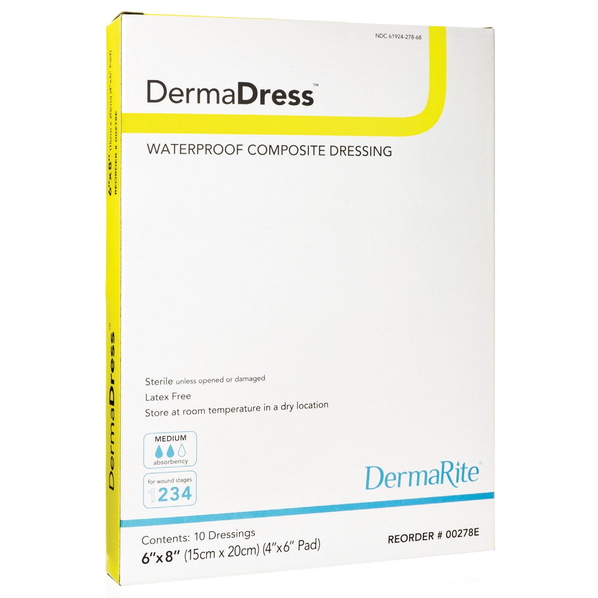 DermaDress Composite Dressing, 6 x 8 inch-Composite Dressing DermaDress 6 X 8 Inch Rectangle Sterile Waterproof Film Backing