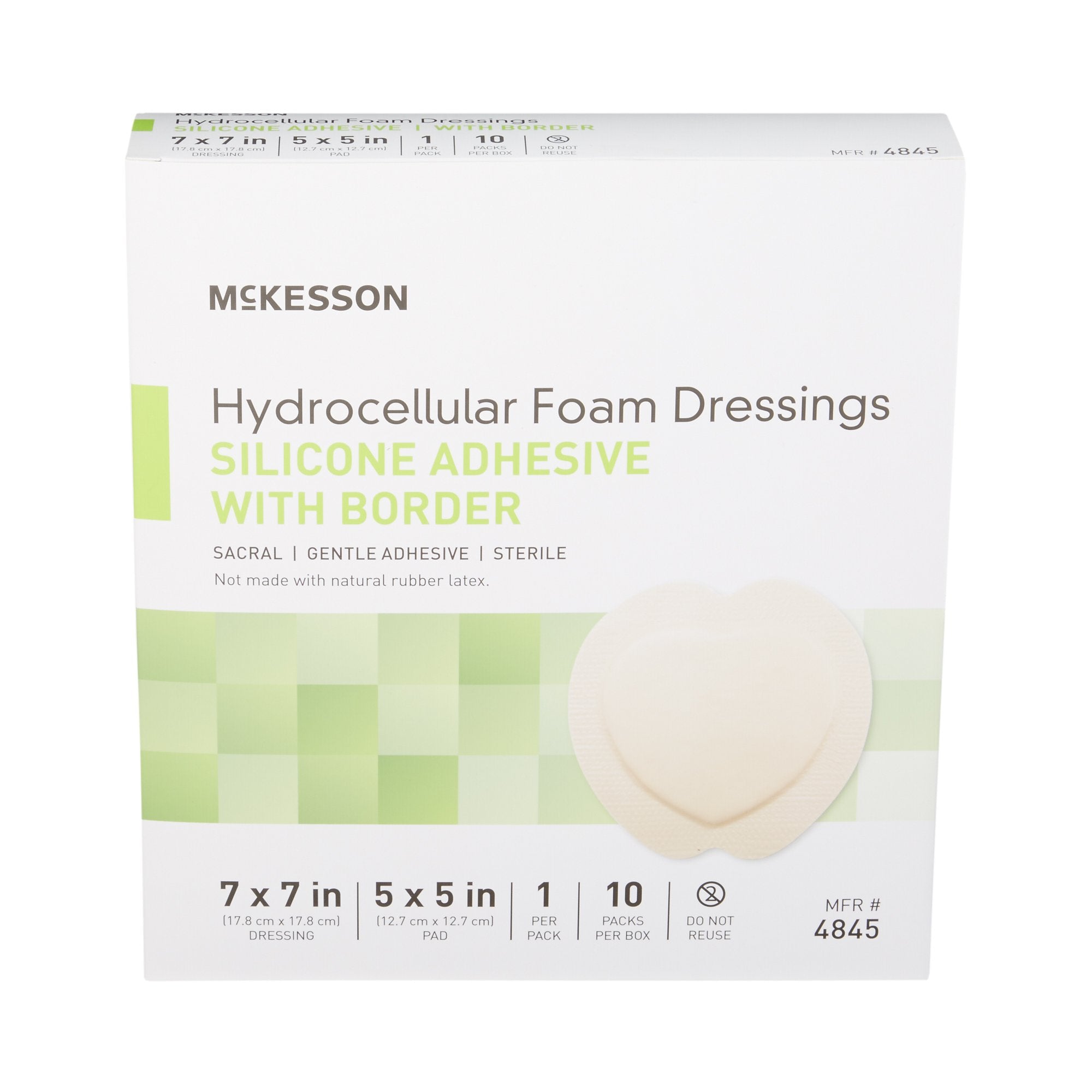 McKesson Silicone Adhesive with Border Silicone Foam Dressing, 7 x 7 Inch Sacral-Foam Dressing McKesson 7 X 7 Inch With Border Film Backing Silicone Gel Adhesive Sacral Sterile