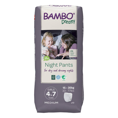 Bambo Dreamy Training Pants, For Girls 4 7 Years Old-Female Youth Training Pants Bambo Dreamy Night Pant Pull On with Tear Away Seams Size 4 to 7 Years Disposable Heavy Absorbency
