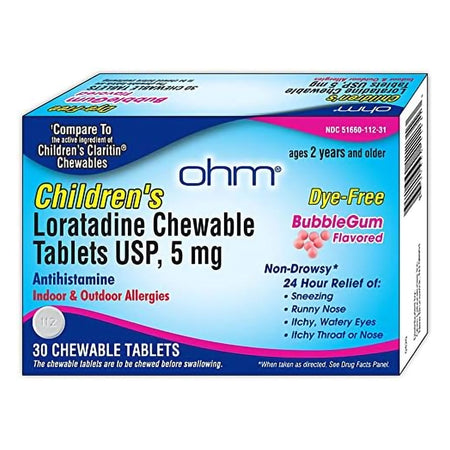 ohm Loratadine Children's Allergy Relief-Children's Allergy Relief 5 mg Strength Chewable Tablet 30 per Box