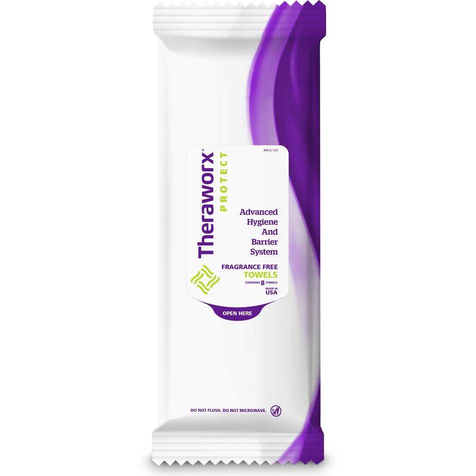 Theraworx Unscented Bath Wipe, 8 Count-Personal Hygiene Barrier Wipe Theraworx Protect Advanced Hygiene Barrier System Soft Pack Unscented 8 Count