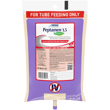 Peptamen 1.5 with Prebio1 Peptide-Based, Calorically Dense, Nutritionally Complete Formula, 1 Liter Bag-Tube Feeding Formula Peptamen 1.5 with Prebio 1 Vanilla Flavor Liquid 1000 mL Ready to Hang Prefilled Container