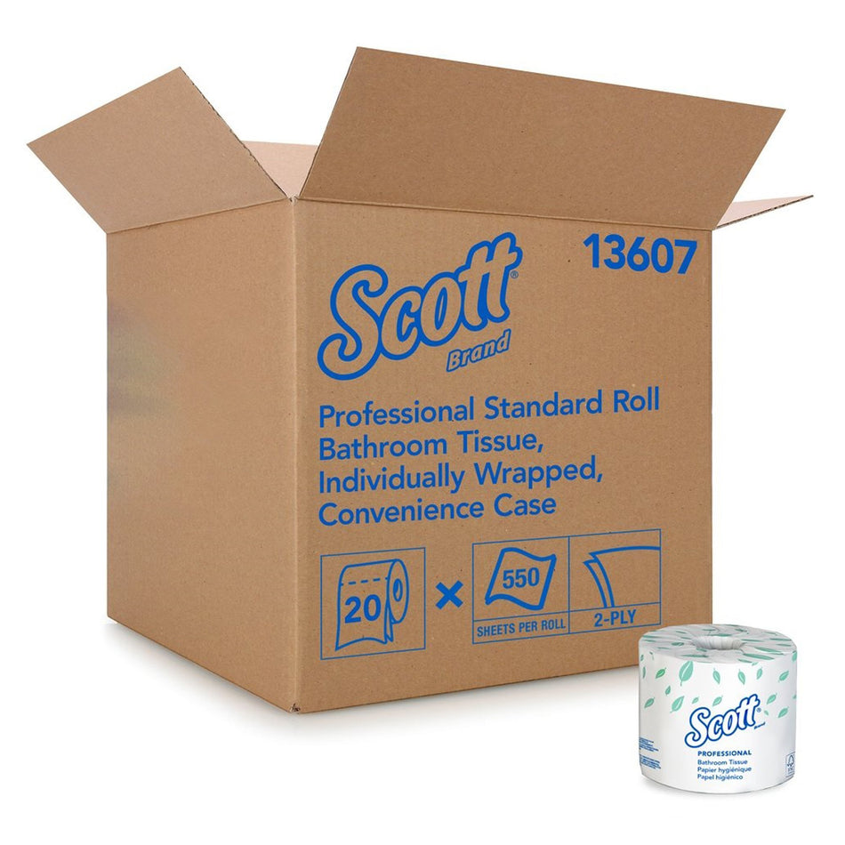 Scott Toilet Tissue-Toilet Tissue Scott Essential White 2-Ply Standard Size Cored Roll 550 Sheets 4 X 4-1/10 Inch