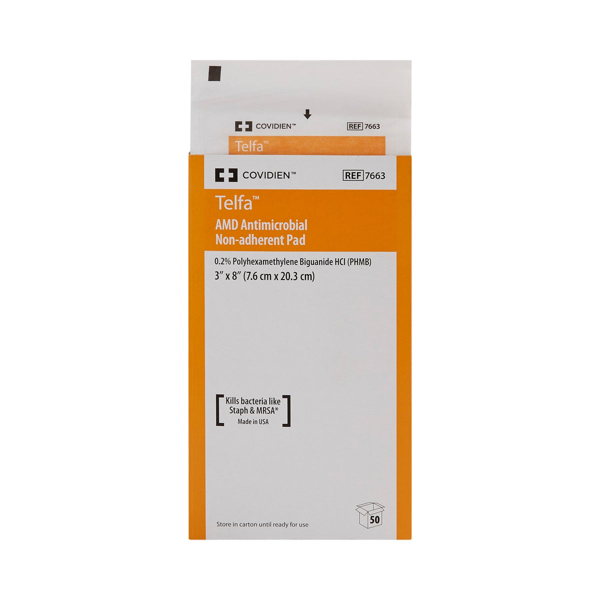Telfa Impregnated Antimicrobial Dressing, 3 x 8 Inch-Antimicrobial Island Dressing Telfa AMD 3 X 8 Inch Rectangle Sterile