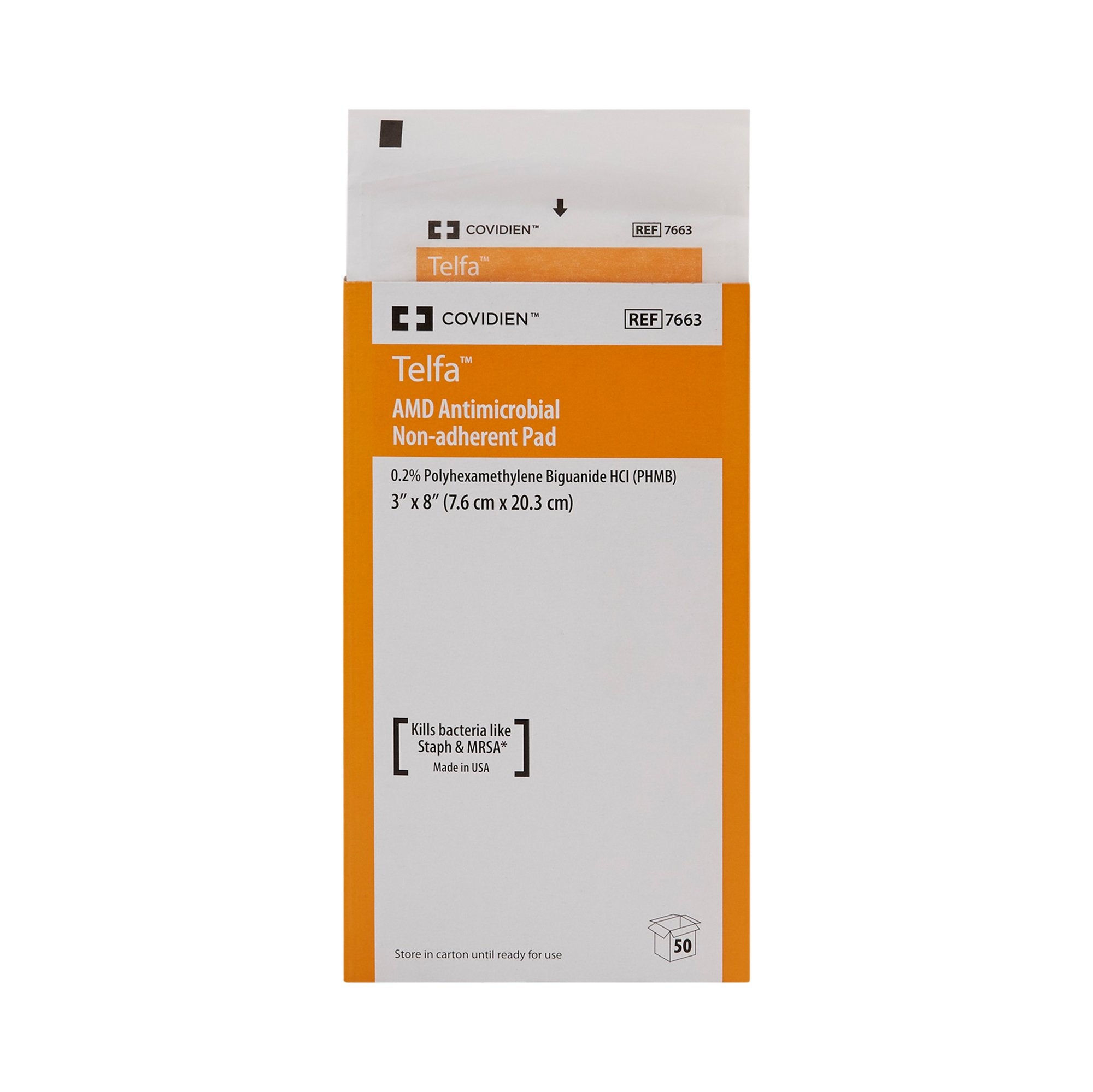 Telfa Impregnated Antimicrobial Dressing, 3 x 8 Inch-Antimicrobial Island Dressing Telfa AMD 3 X 8 Inch Rectangle Sterile