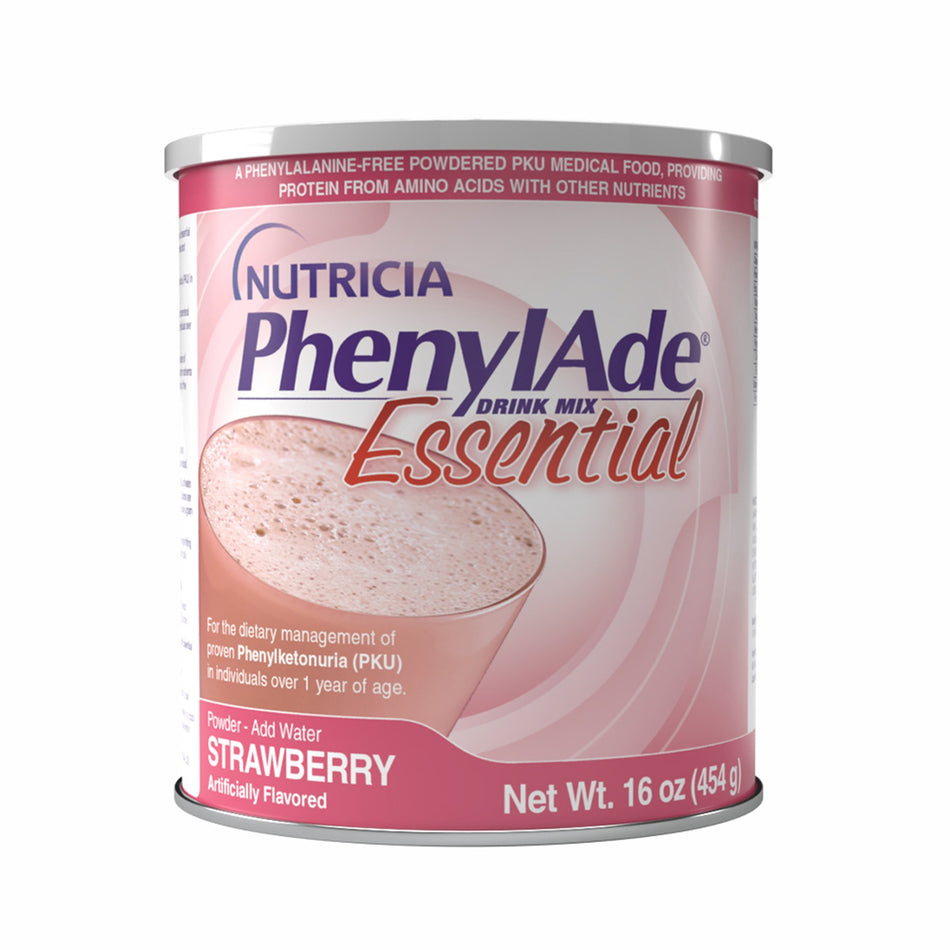 PhenylAde Essential Strawberry Drink Mix for the Dietary Management of Phenylketonuria, 1 lb. can-Oral Supplement PhenylAde Essential Strawberry Flavor Powder 16 oz. Can