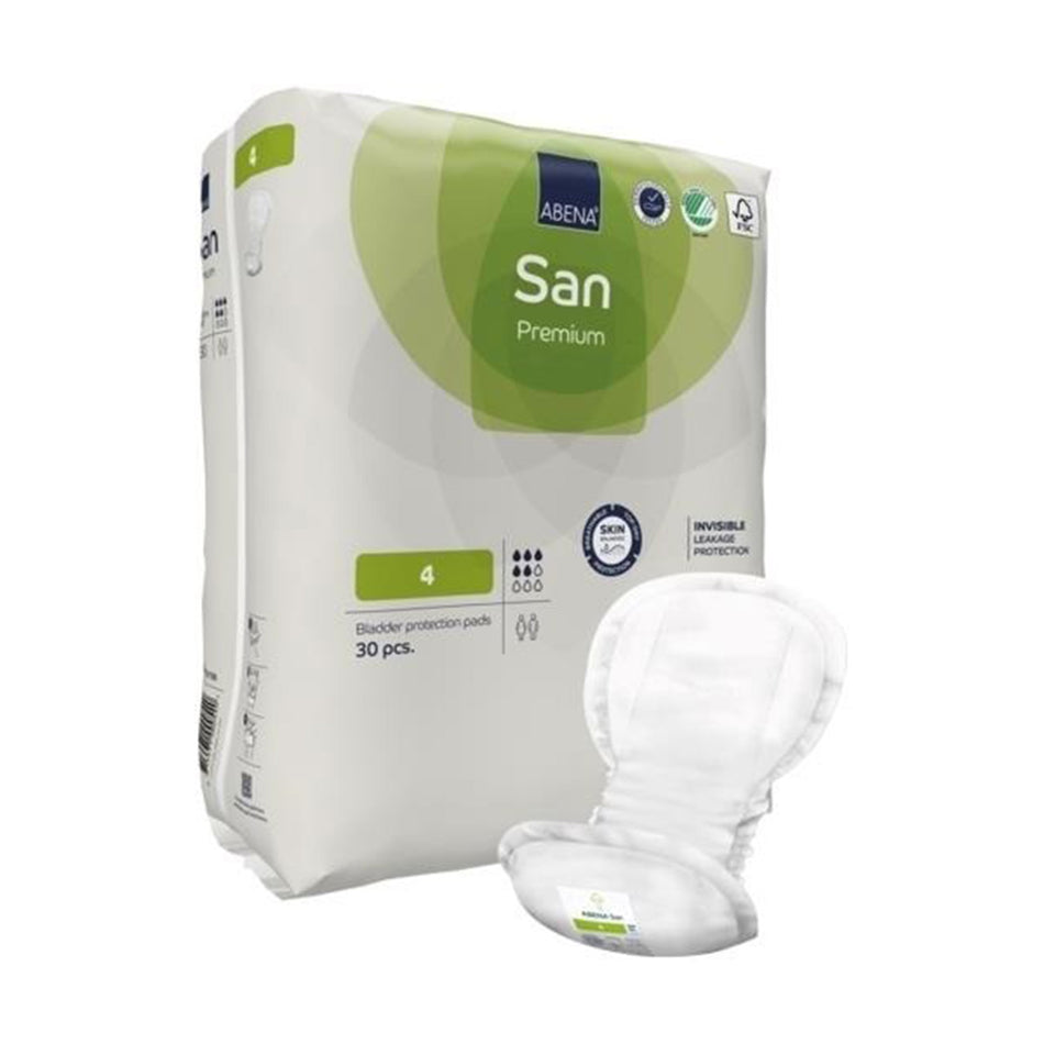 Abena San Premium Bladder Protection Pads, Size 4-Bladder Control Pad Abena San Premium 7.8 X 16.5 Inch Moderate Absorbency Fluff / Polymer Core Size 4