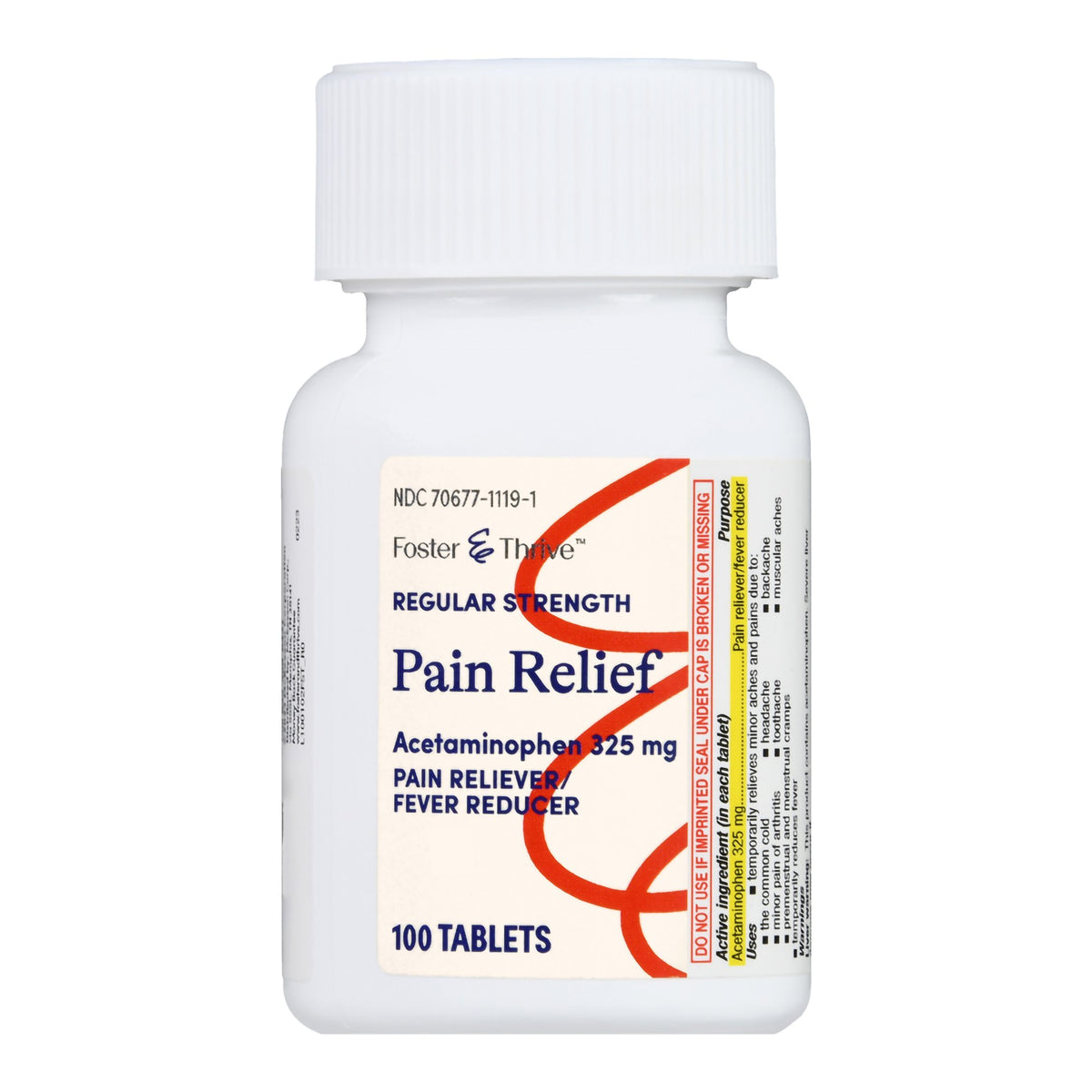 Foster & Thrive Regular Strength Pain Relief Acetaminophen 325 mg Tablets-Pain Relief Foster & Thrive 325 mg Strength Acetaminophen Tablet 100 per Bottle