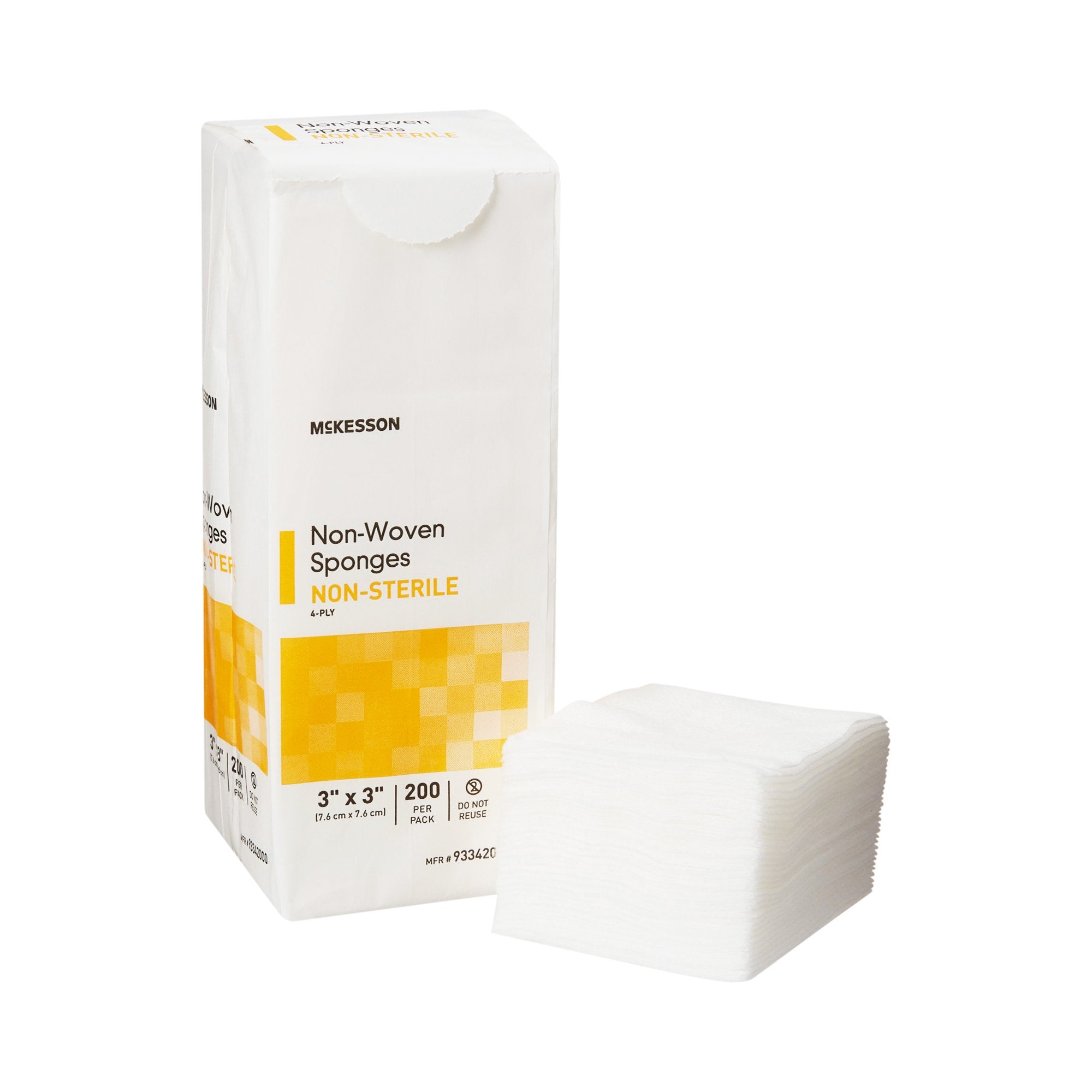 McKesson Nonwoven Sponge, 3 x 3 Inch, 4-Ply-Nonwoven Sponge McKesson 3 X 3 Inch 4-Ply NonSterile 200 per Pack