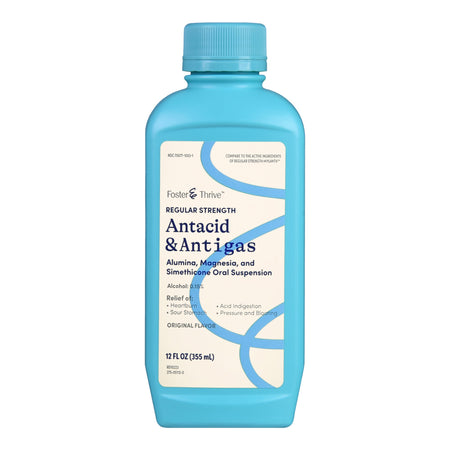 Foster & Thrive Regular Strength Antacid & Antigas Alumina, Magnesia and Simethicone Oral Suspension Original-Antacid Foster & Thrive 200 mg - 200 mg - 20 mg / 5 mL Strength Liquid 12 oz.