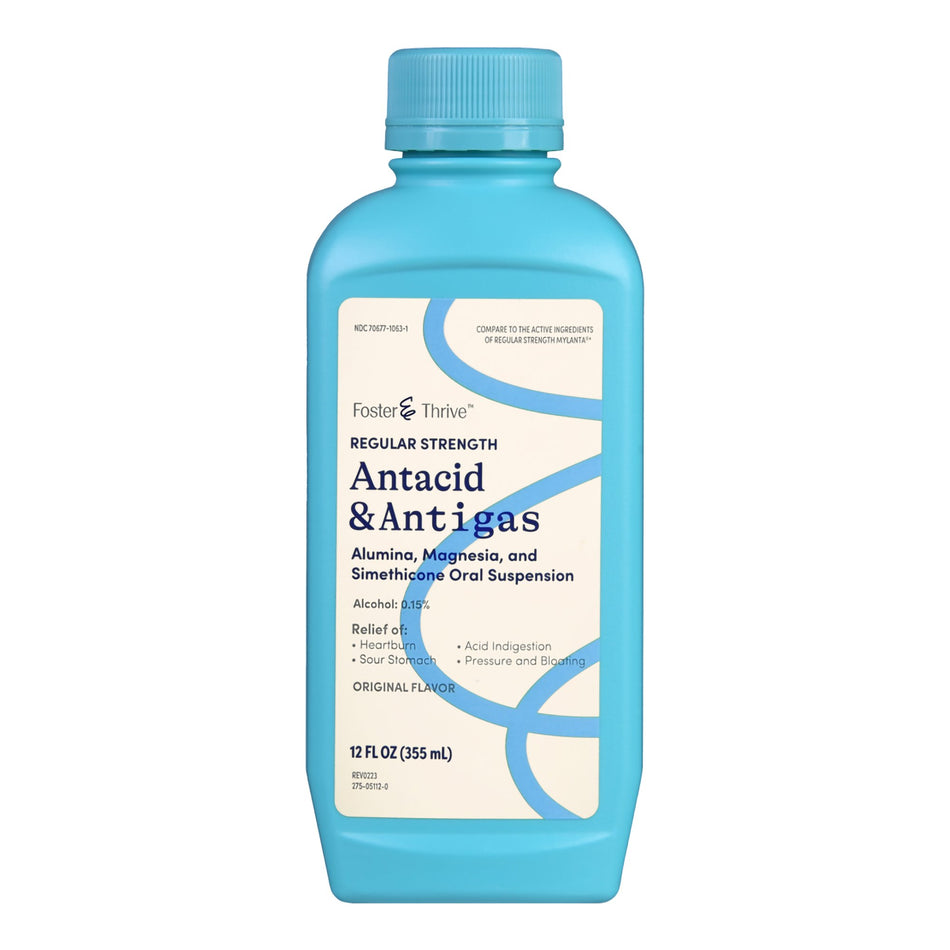 Foster & Thrive Regular Strength Antacid & Antigas Alumina, Magnesia and Simethicone Oral Suspension Original-Antacid Foster & Thrive 200 mg - 200 mg - 20 mg / 5 mL Strength Liquid 12 oz.
