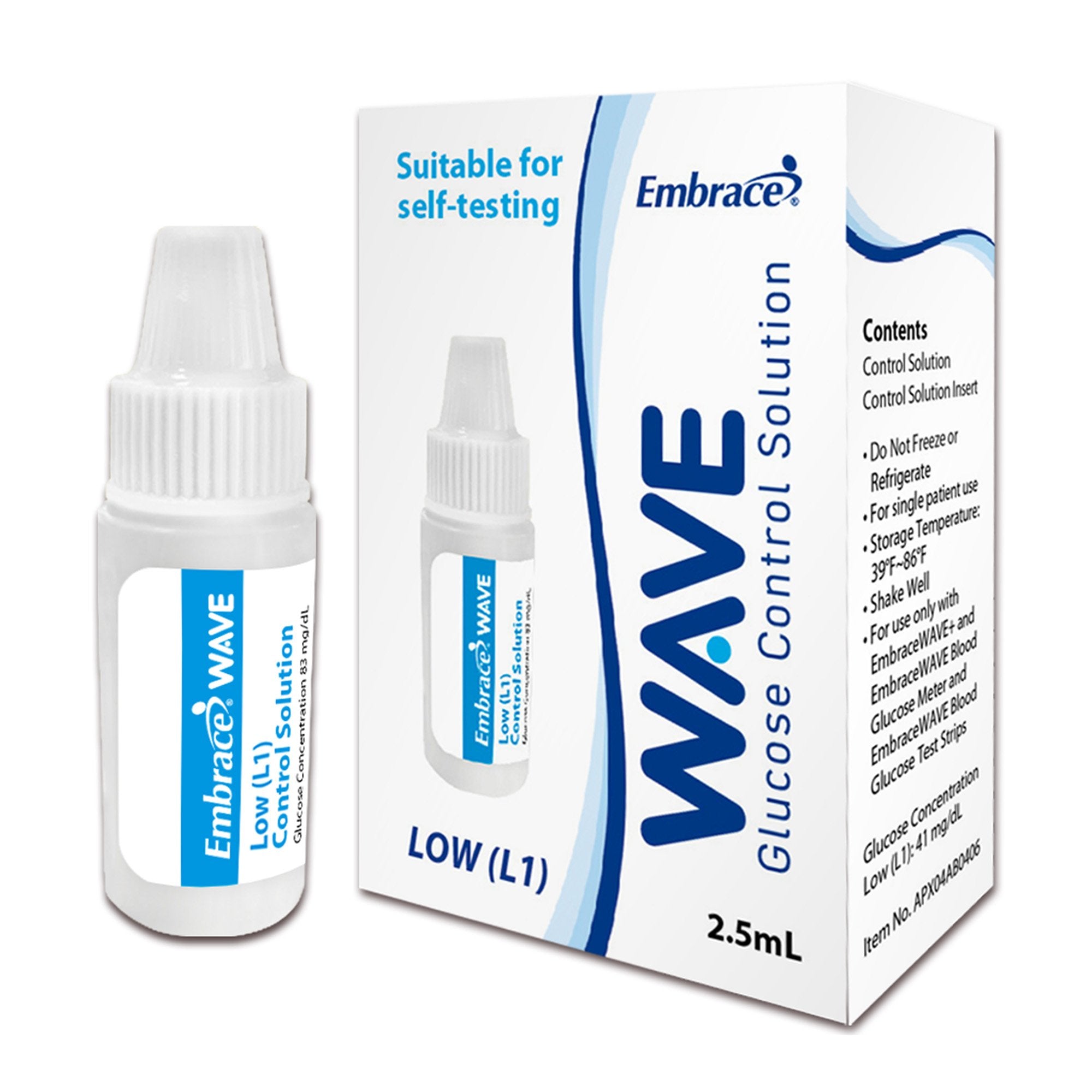 Embrace TALK Level 1 Control Solution-Blood Glucose Control Solution Embrace WAVE 2.5 mL Level 1