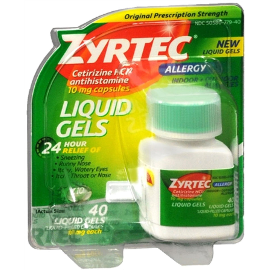 Zyrtec Allergy 10 mg Liquid Gels Capsules-Allergy Relief Zyrtec 10 mg Strength Liqui-Gel 40 per Bottle