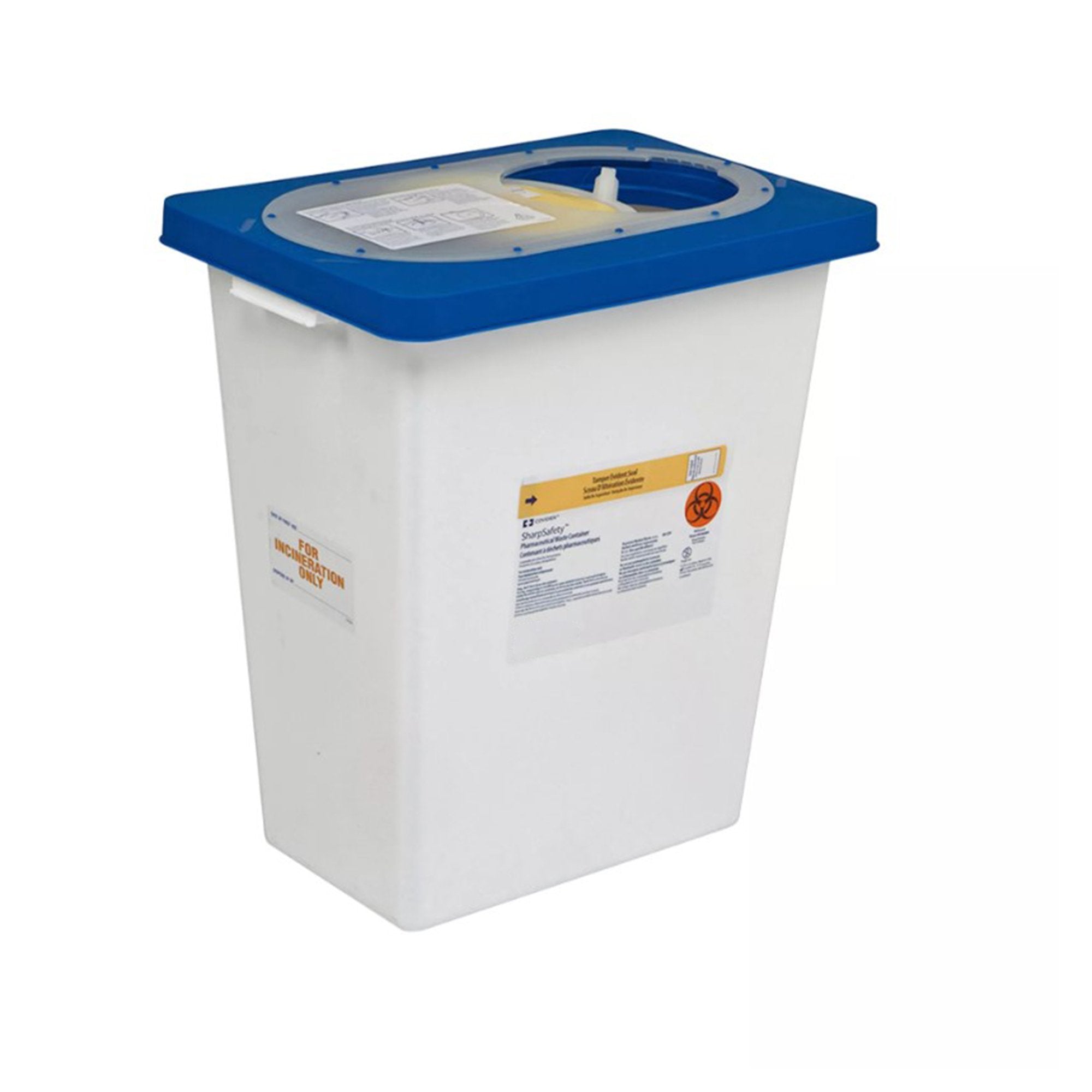 PharmaSafety Pharmaceutical Waste Container, 12 Gallon, 18 x 12 x 18 Inch-Pharmaceutical Waste Container PharmaSafety White Base 18-3/4 H X 12-3/4 D X 18-1/4 W Inch Vertical Entry 12 Gallon