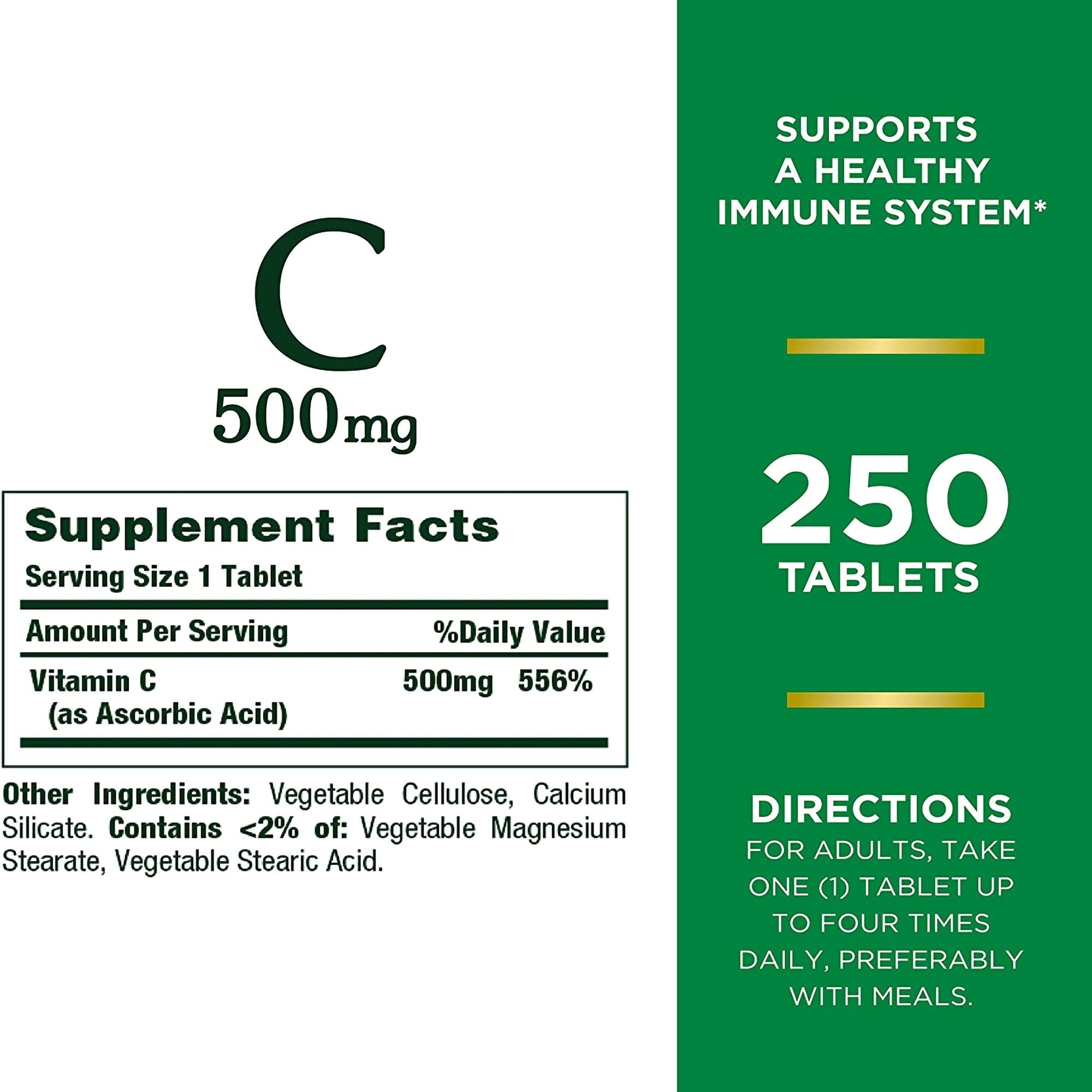 Nature's Bounty Vitamin C-500 mg Tablets-Vitamin C Supplement Nature's Bounty 500 mg Strength Tablet 250 per Bottle