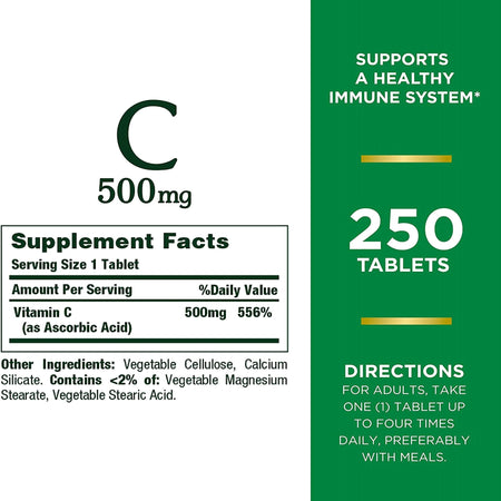 Nature's Bounty Vitamin C-500 mg Tablets-Vitamin C Supplement Nature's Bounty 500 mg Strength Tablet 250 per Bottle