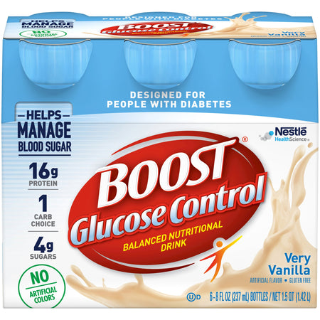 Boost Glucose Control Vanilla Balanced Nutritional Drink, 8-ounce Bottle-Oral Supplement Boost Glucose Control Very Vanilla Flavor Liquid 8 oz. Bottle