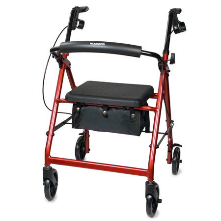 McKesson Folding Aluminum Four-Wheel Rollator, Red-4 Wheel Rollator McKesson Red Adjustable Height / Folding Aluminum Frame