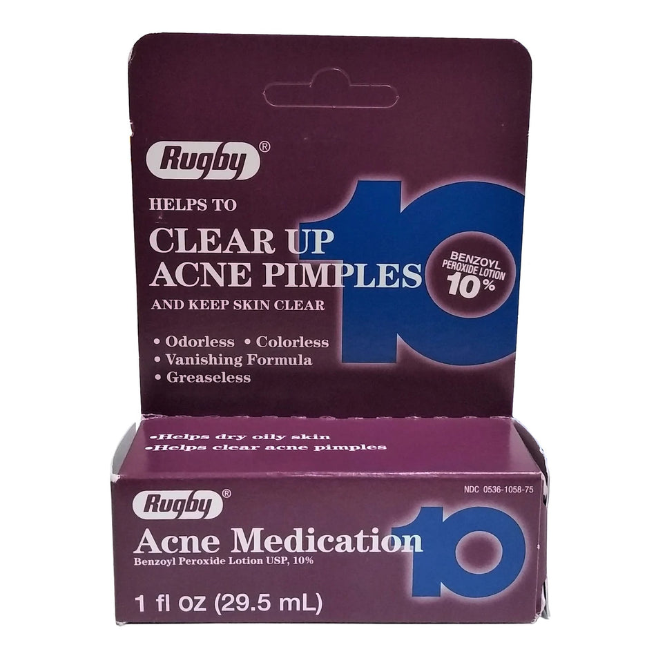 Rugby Acne Medication Keratolytic Agent-Benzoyl Peroxide 10% Lotion 1 oz.