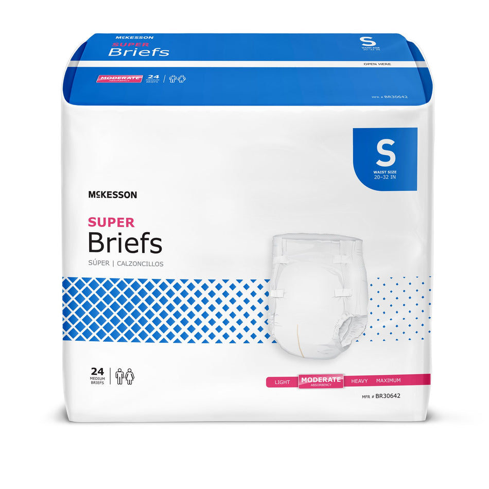 McKesson Super Moderate Absorbency Incontinence Briefs, Small-Unisex Adult Incontinence Brief McKesson Small Disposable Moderate Absorbency