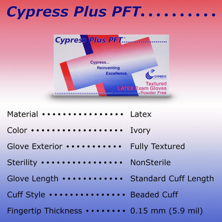 Cypress Plus PFT Latex Exam Glove, Medium, Ivory-Exam Glove Cypress Plus PFT Medium NonSterile Latex Standard Cuff Length Fully Textured Ivory Not Rated