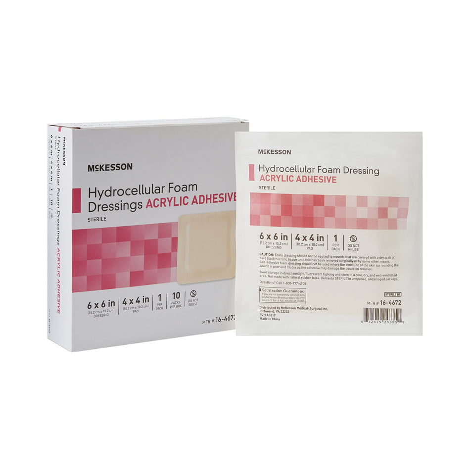 McKesson Acrylic Adhesive with Border Foam Dressing, 6 x 6 Inch-Foam Dressing McKesson 6 X 6 Inch With Border Film Backing Acrylic Adhesive Square Sterile