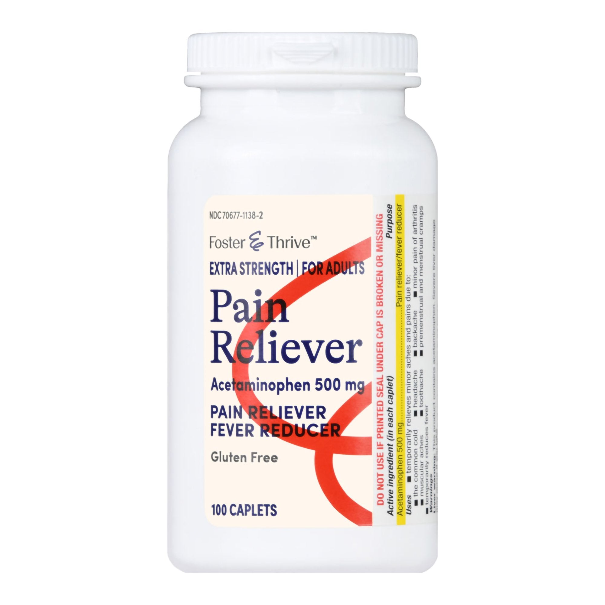 Foster & Thrive Extra Strength Pain Relief Acetaminophen 500 mg Caplets-Pain Relief Foster & Thrive 500 mg Strength Acetaminophen Caplet 100 per Bottle