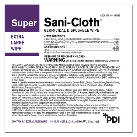 Super Sani-Cloth® Extra Large Germicidal Disinfectant Wipes, Individual Packets - Housekeeping>Cleaners and Disinfectants...