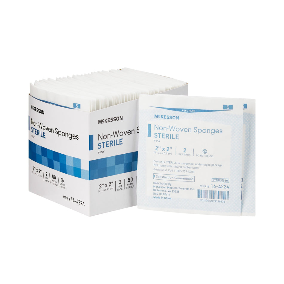 McKesson Sterile Nonwoven Sponge, 2 x 2 Inch, 4-Ply-Nonwoven Sponge McKesson 2 X 2 Inch 4-Ply Sterile 2 per Pack