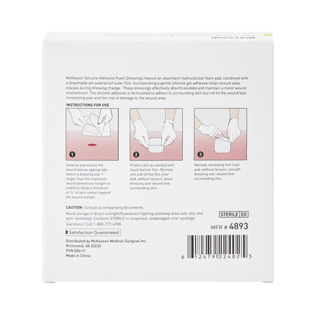 McKesson Lite Silicone Gel Adhesive without Border Thin Silicone Foam Dressing, 4 x 4 Inch-Thin Foam Dressing McKesson Lite 4 X 4 Inch Without Border Film Backing Silicone Gel Adhesive Square Sterile