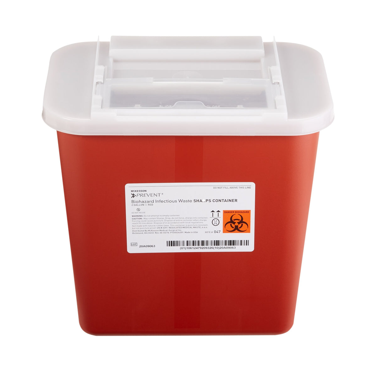 McKesson Prevent Sharps Container, 2 Gallon, 10-1/4 x 7 x 10-1/2 Inch-Sharps Container McKesson Prevent Red Base 10-1/4 H X 7 W X 10-1/2 D Inch Horizontal Entry 2 Gallon