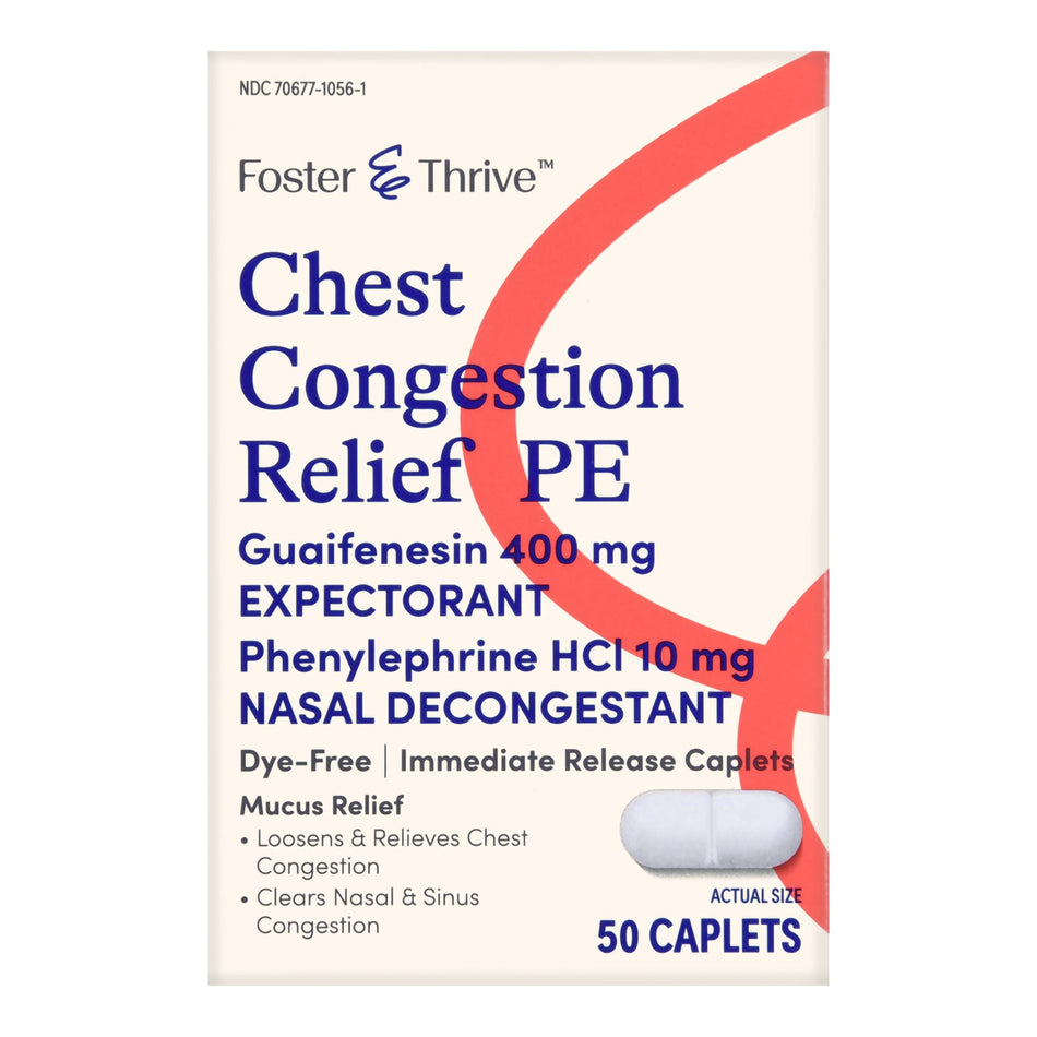 Foster & Thrive Chest Congestion Relief PE Guaifenesin 400 mg Phenylephrine HCl 10 mg Caplets-Cold and Cough Relief Foster & Thrive 400 mg - 10 mg Strength Tablet 50 per Box